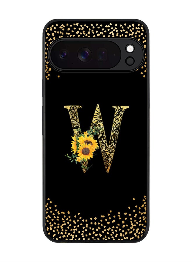 For Google Pixel 10 Pro XL Case,Slim fit Camera Protection, Shockproof Thin Phone cover  - Custom Floral Monogram - W ( Black )
